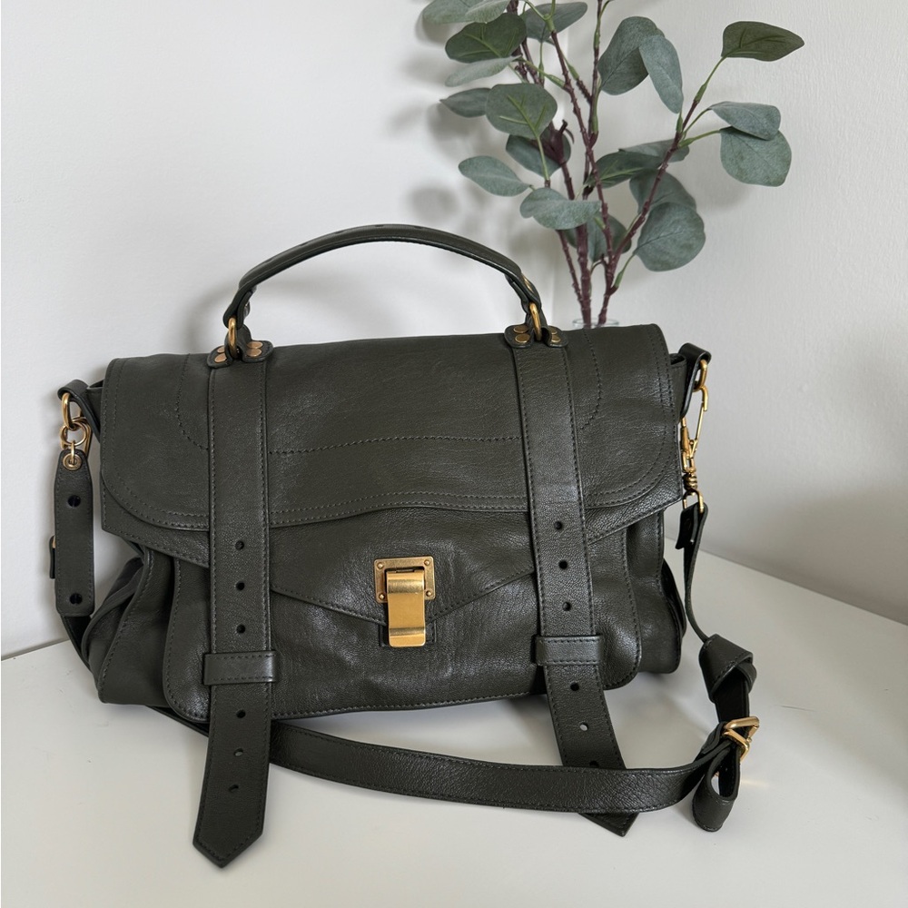 Proenza Schouler Dark Green Satchel with Gold Accents